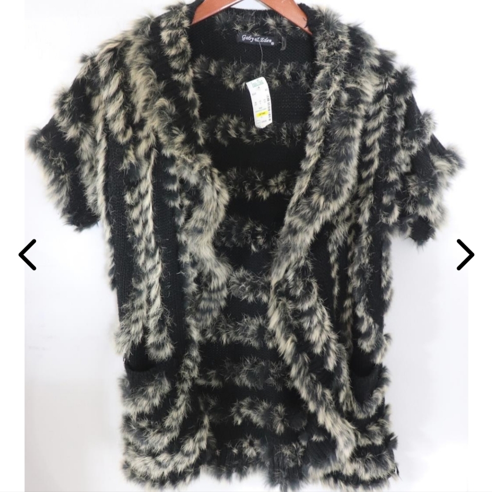 NWT Gaby and Eden Rabbit Fur Sweater Cardigan Jacket M
